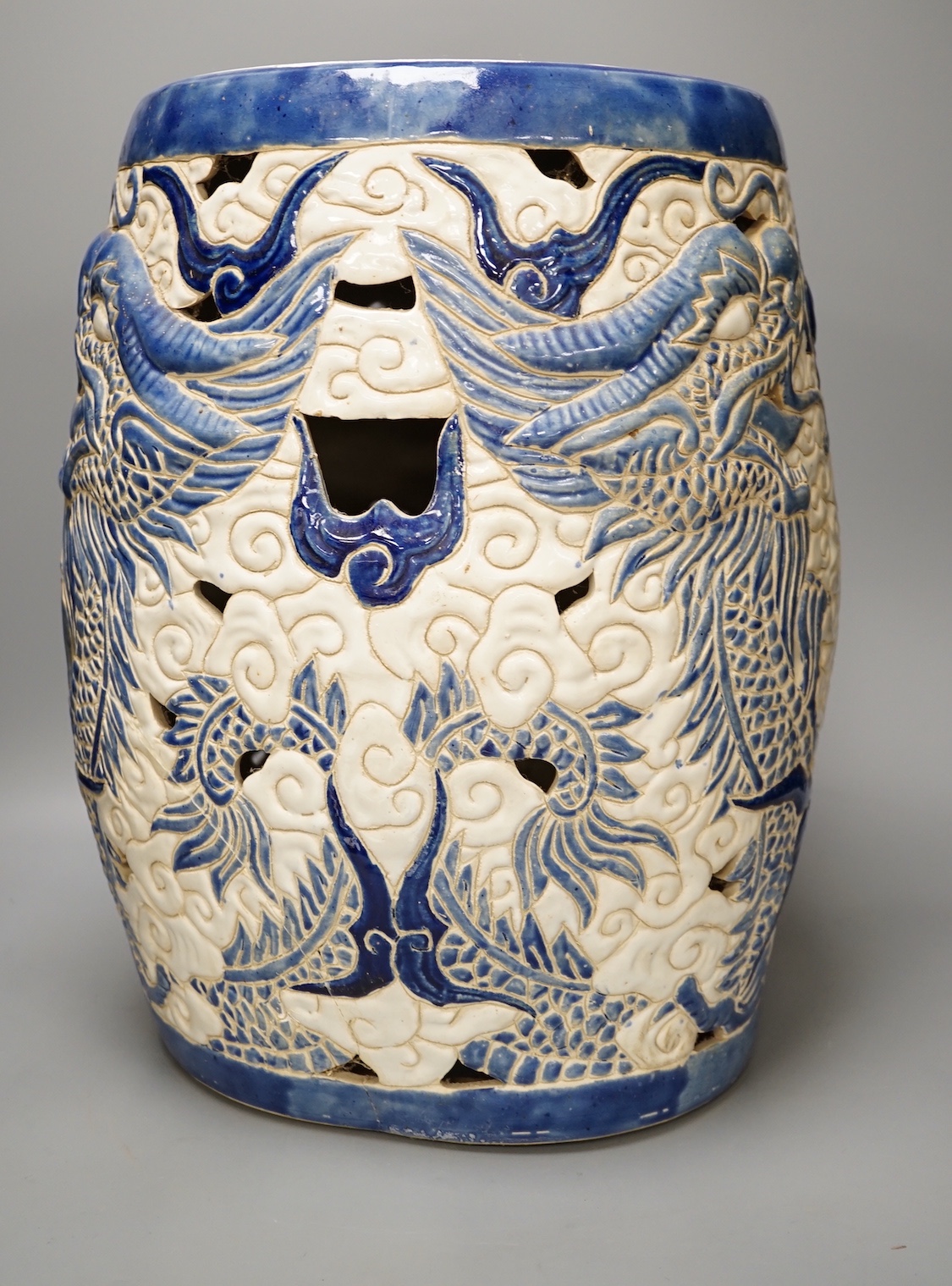 A pierced Chinese stoneware garden seat 42cm